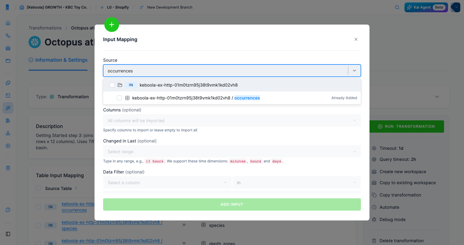 Screenshot - Selecting source tables